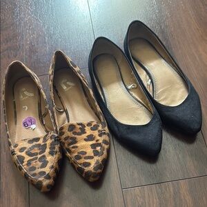 Brown and Black Flats with Pointed Toe Design